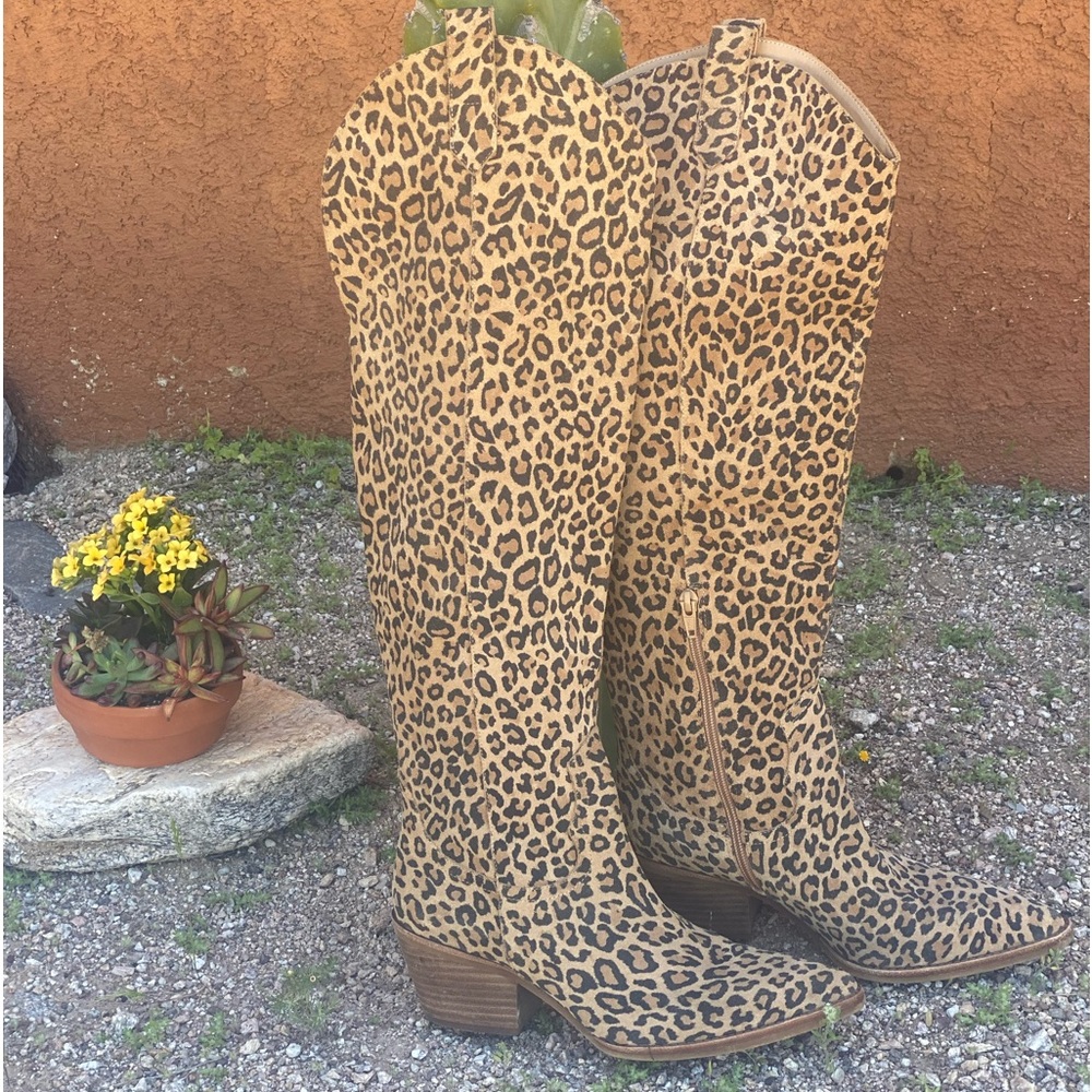 Gianni Bini Leopard-Print Over-the-Knee Western Boots